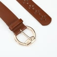 thumbnail image 3 of RISANTRY Women's Brown Leather Buckle Belt with Hollow Pattern, 3 of 6