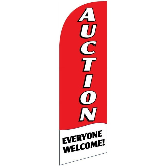 Real Estate Auction Feather Banner Flag Sign with Flag Pole Kit, Ground Stake, and Travel Bag