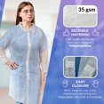 thumbnail image 3 of White Disposable Lab Coat, Large. 30 Pack 35 GSM Polypropylene Fabric Medical PPE Coat. Knee-Length Disposable Lab Coats with Elastic Wrists, Loop Fasteners, No Pockets, 3 of 7