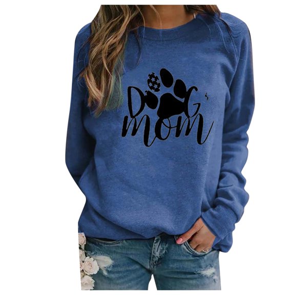 Jacenvly Clearance Sweatshirts for Women,Crewneck Graphic Blouse Lady Casual Long Sleeve Dog Paw Printing Tops Shirt Shirt Pullover