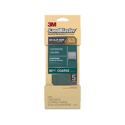 3M COMPANY 11080-G 5PK 80GRIT Green Sandpaper by 3M COMPANY