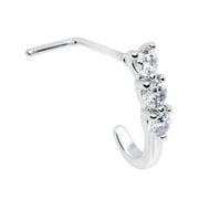 Body Candy 20G Steel 5mm Faux Hoop L Shaped Nose Ring Clear Accent Heart Trio Nose Stud Body Jewelry 1/4"