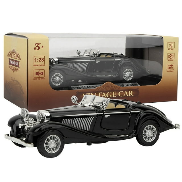 Coche de juguete vintage para niños, de aleación, con sonido y luz de alta simulación (negro)