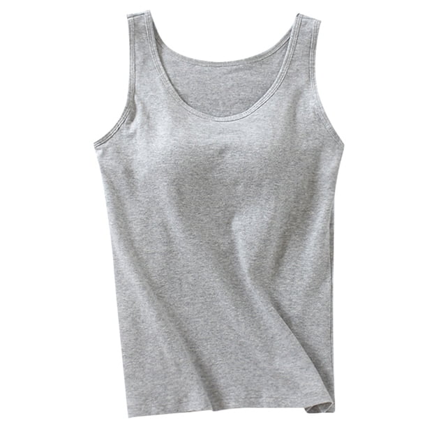 Camiseta sin mangas para mujer con sujetador incorporado: camisola acolchada para hacer ejercicio, color liso, tallas grandes, apta para todas las estaciones