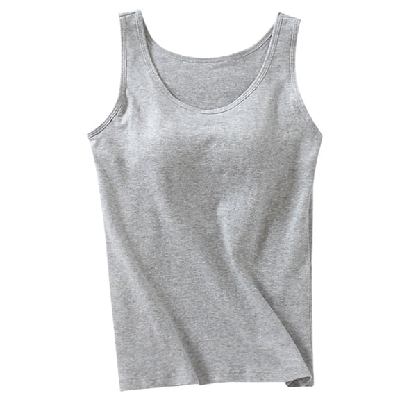 oqasdz Solid Color Womens Tank Tops With Built In Bras Summer Casual Crew Neck Sleeveless Camisole Plus Size Padded Workout Tops Soft Female Dailywear