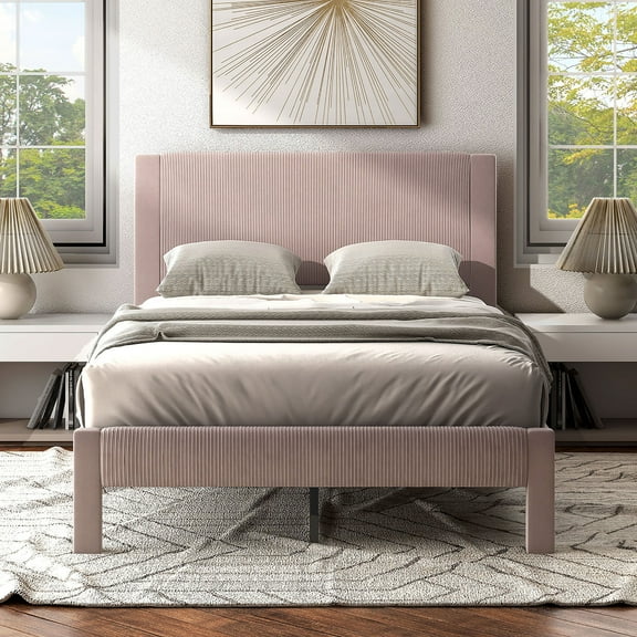 Furniture of America Dina Upholstered Mattress Ready Velvet Pink Full Bed