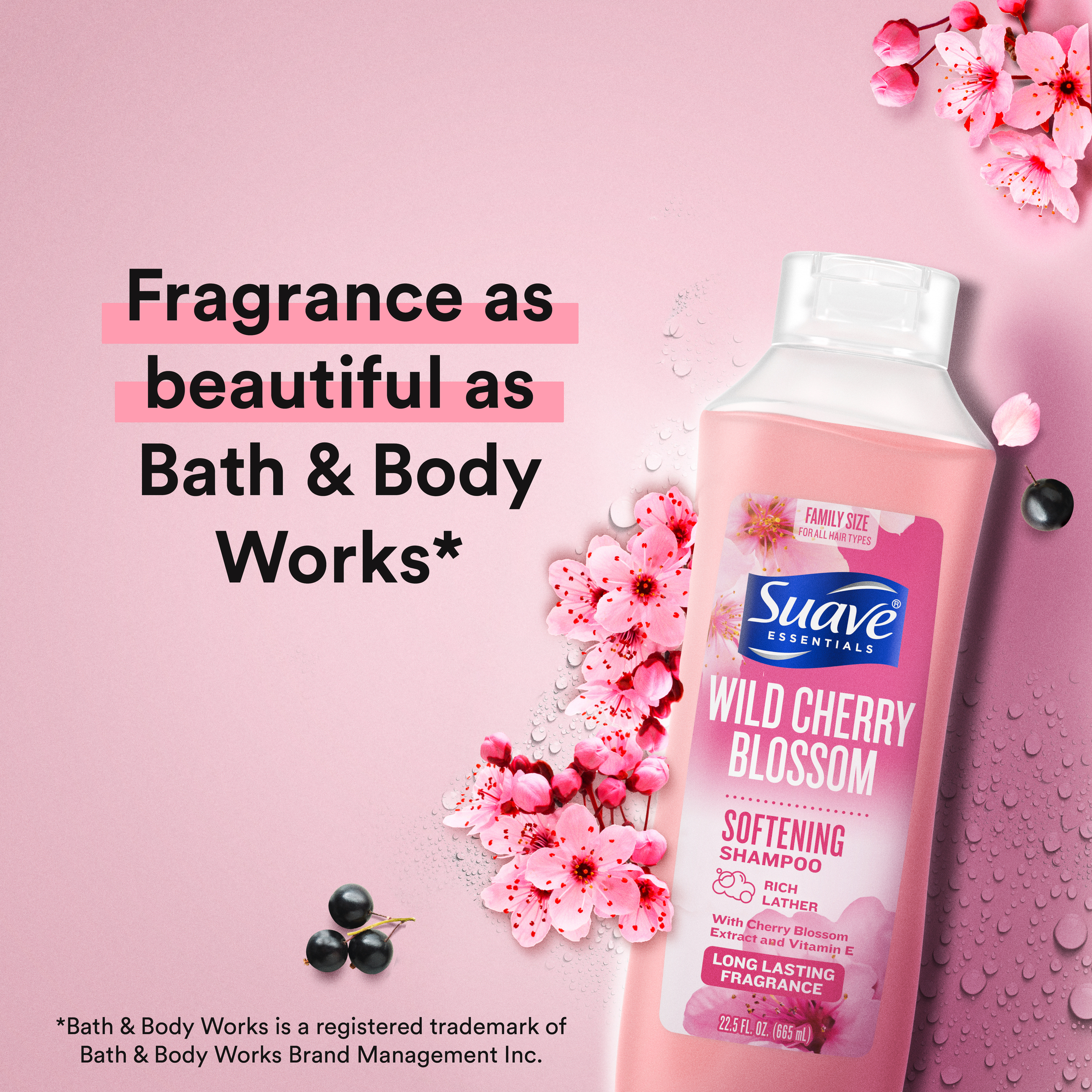 Suave Essentials Softening Shampoo, Wild Cherry Blossom, 22.5 fl oz - image 4 of 10