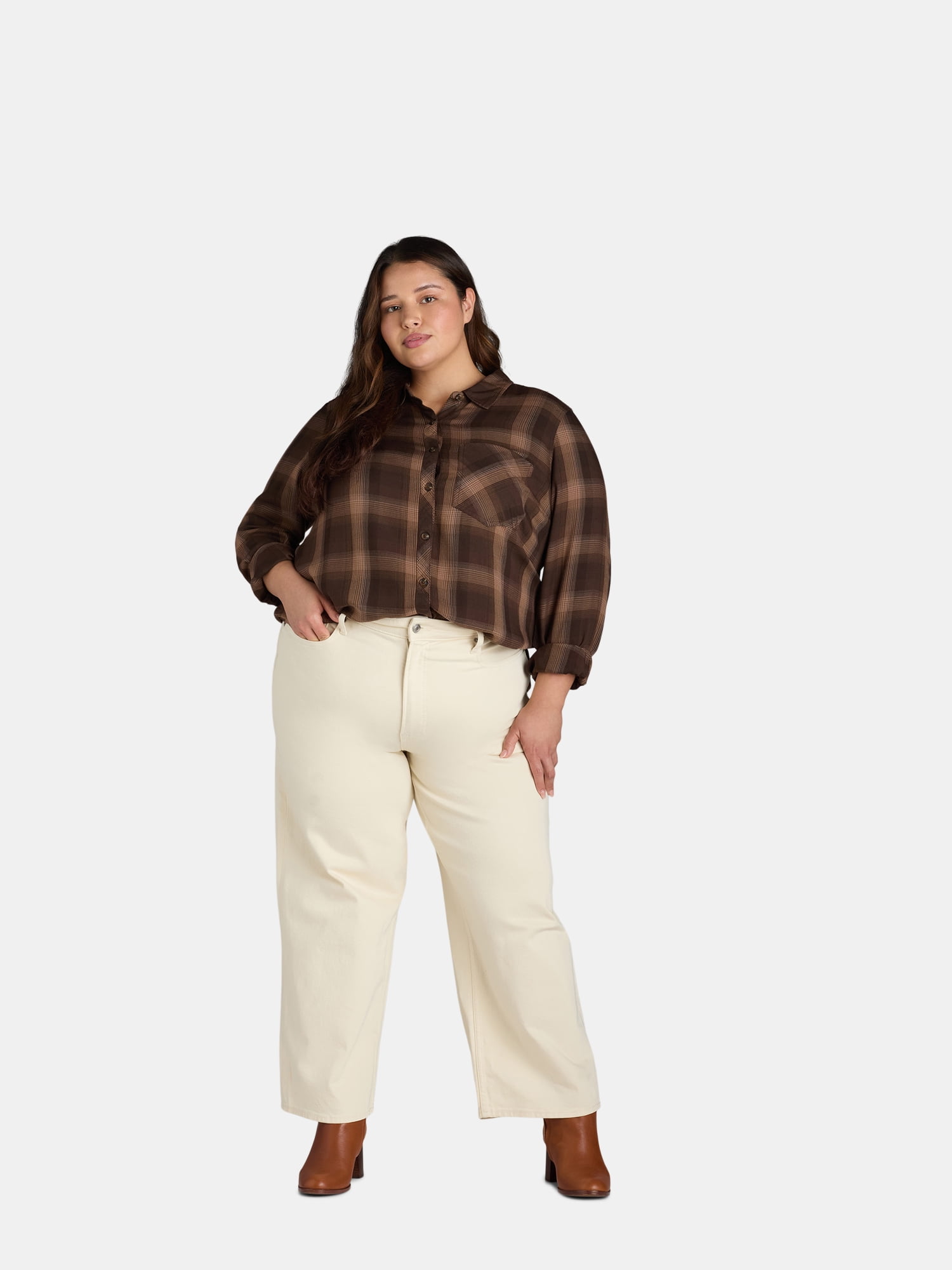 Terra & Sky Women's Plus Plaid Button-Down Shirt, Sizes 0X-5X