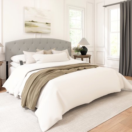 Ember Interiors Blair Diamond Tufted Upholstered King Headboard with USB, Smoke Gray