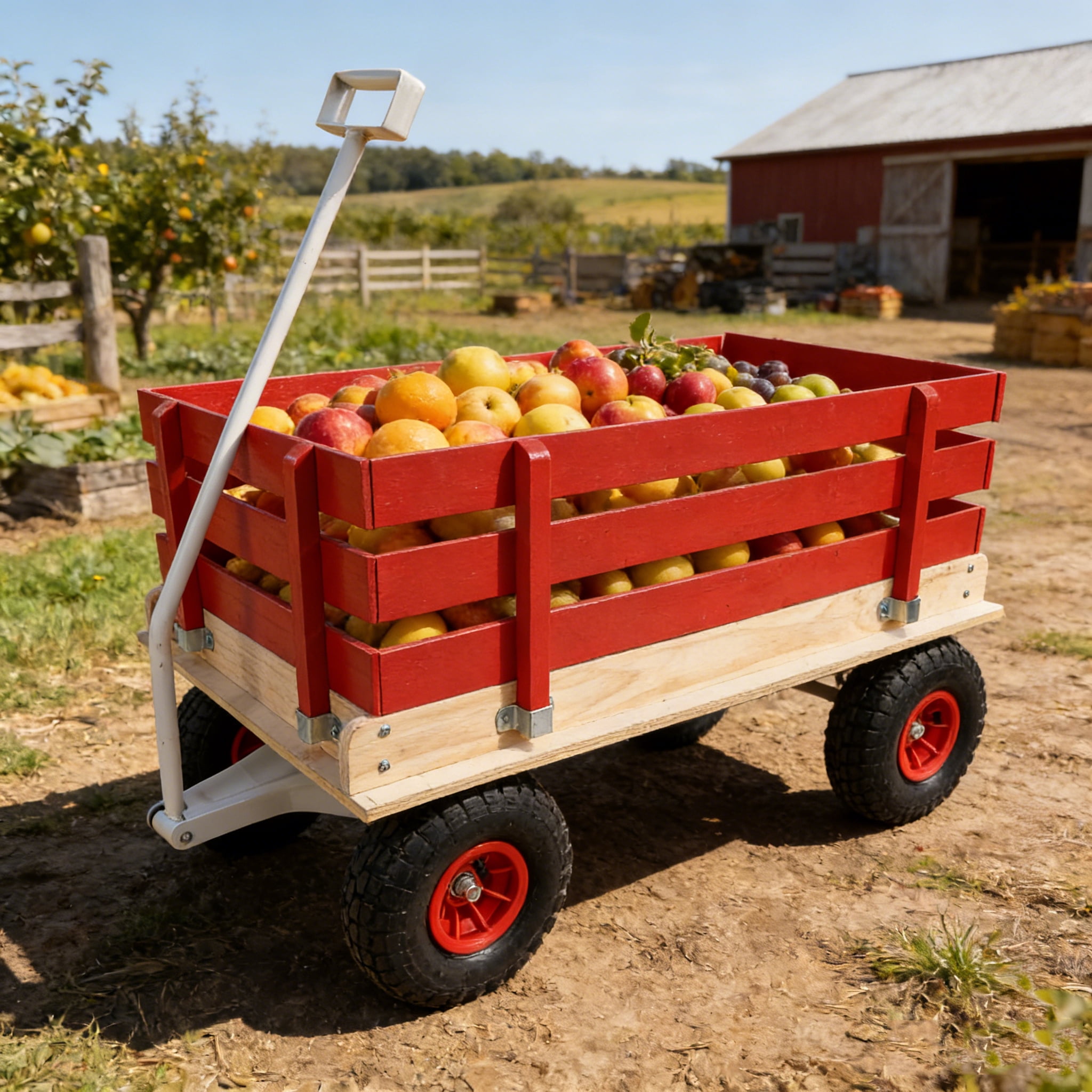 Wooden Garden Car Rubber Inflatable Wheels, Children'S Car, Outdoor Camping, Courtyard Transportation And Family Trailer