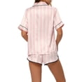 thumbnail image 3 of Conjuntos de pijama de satén para mujer INSPIRE CHIC, ropa de noche, camisetas con pantalones cortos, conjuntos de lounge XL rosa-blanco, 3 of 6