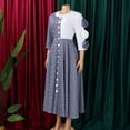 thumbnail image 4 of AURA Plus Size Printed Patchwork A Line Midi Dress Round Neck 3 4 Sleeve High Waist Elegant Work Dress, 4 of 9