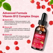 Vitamin B12 Liquid Drops, B12 Sublingual Vitamin B Complex, for Energy, Brain, and Heart Support,Raspberry Flavor, 2 Fl Oz