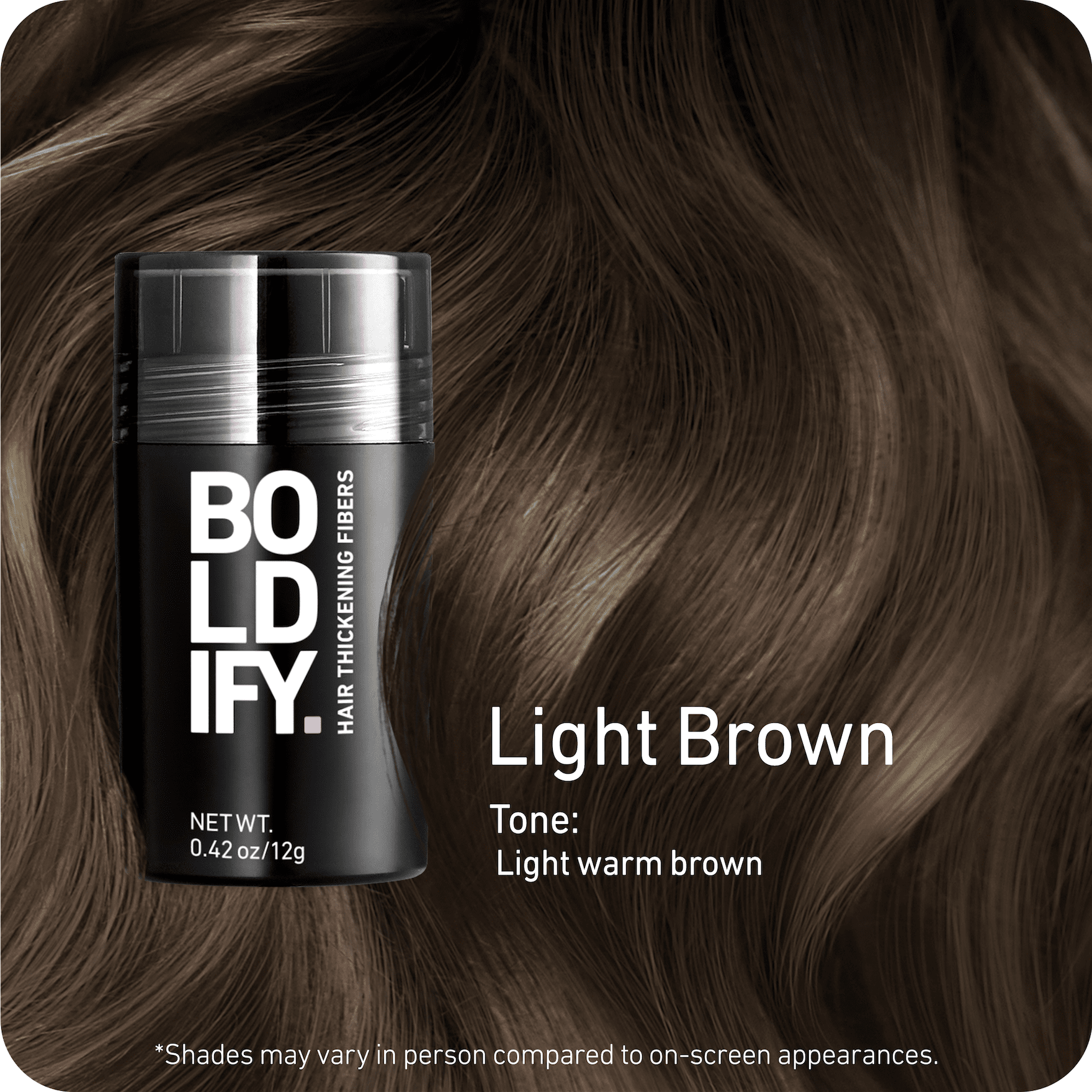 BOLDIFY Hair Thickening Fibers, Fill In Fine and Thinning Hair, Light Brown, 12g