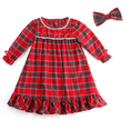 thumbnail image 1 of Pijamas de invierno de terciopelo rojo, ropa para niños, niño y niña, conjuntos de pijamas navideños para bebé con lazo de encaje a juego para la familia, 1 of 5