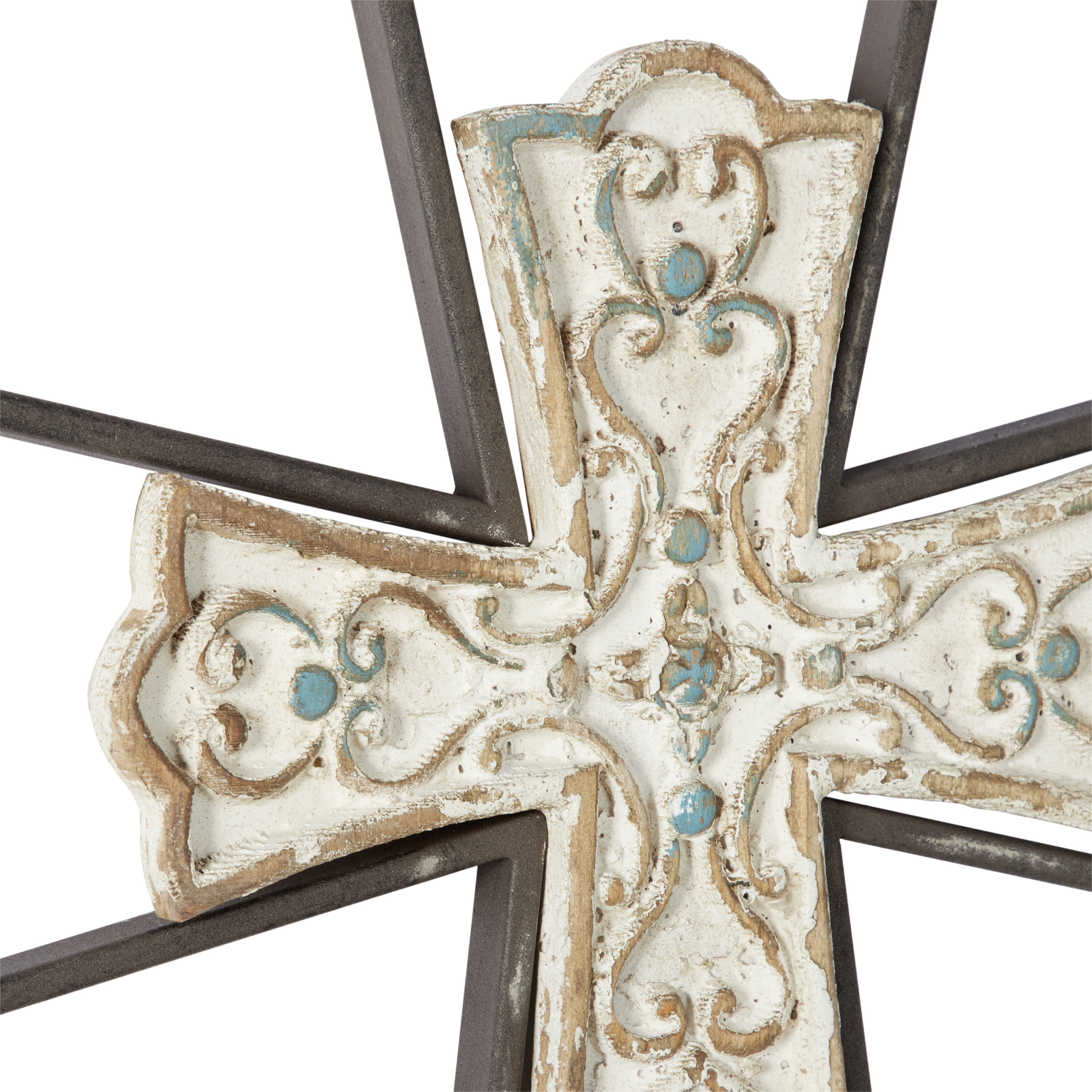 DecMode Black Metal Carved Wood Cross Wall Decor (2 Count)