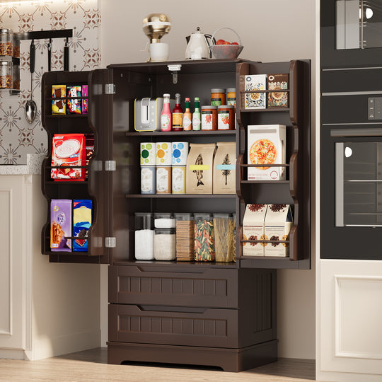 Aiho 47" H Kitchen Pantry Cabinet with 2 Doors and 2 Drawers, Solid & Sturdy, Storage Cabinet for Entryway, Kitchen - Black
