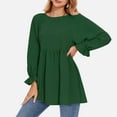 thumbnail image 3 of Annhoo Womens Tops Casual Long Sleeve Round Neck Cute Peplum Tops Fall Loose Pleated Ruffle Hem Dressy Shirts, 3 of 8