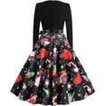 thumbnail image 2 of Zpanxa Vintage Tea Dress, 1950's Christmas Print V Neck Long Sleeves Retro Swing Dress, Women's Cocktail Stretchy Party Dresses Evening Christmas Dress, 2 of 4