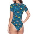 thumbnail image 3 of Uemuo Transportations with Buildings Pattern Women's One Piece Short Sleeve Swimsuit Rash Guard Surfing Modest Quick-drying Swimsuit Beach Essentials-X-Large, 3 of 9