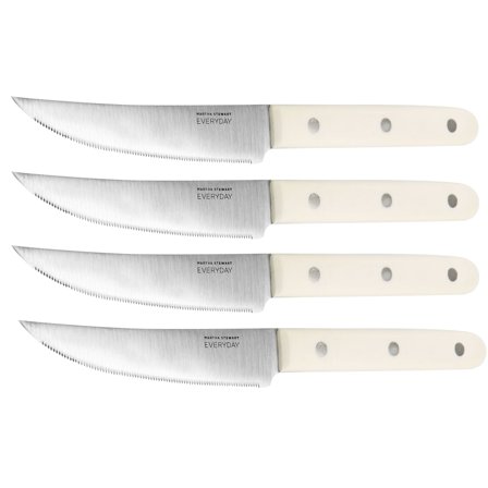 Martha Stewart Everyday 4-Piece Stainless Steel Steak Knife Set, 4-1/2", White