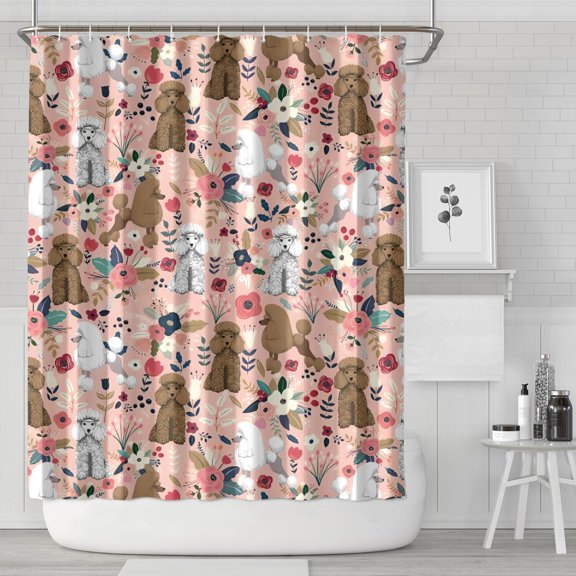 Poodle and Pioneer Flower Shower Curtain 72"x84" ,Bathroom Decorative Shower Curtains Set with 12 Hooks,Modern Waterproof Washable Shower Curtain