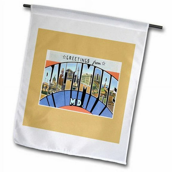 3dRose, Greetings from Baltimore Maryland Scenic Postcard Reproduction, 12 x 18 inch Garden Flag