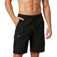 thumbnail image 2 of Men's Relaxed Fit Cargo Shorts, Elastic Drawstring Waist Shorts with Multi-Pockets and Quick Dry Fabric Outdoor Hiking Black 3XL, 2 of 5