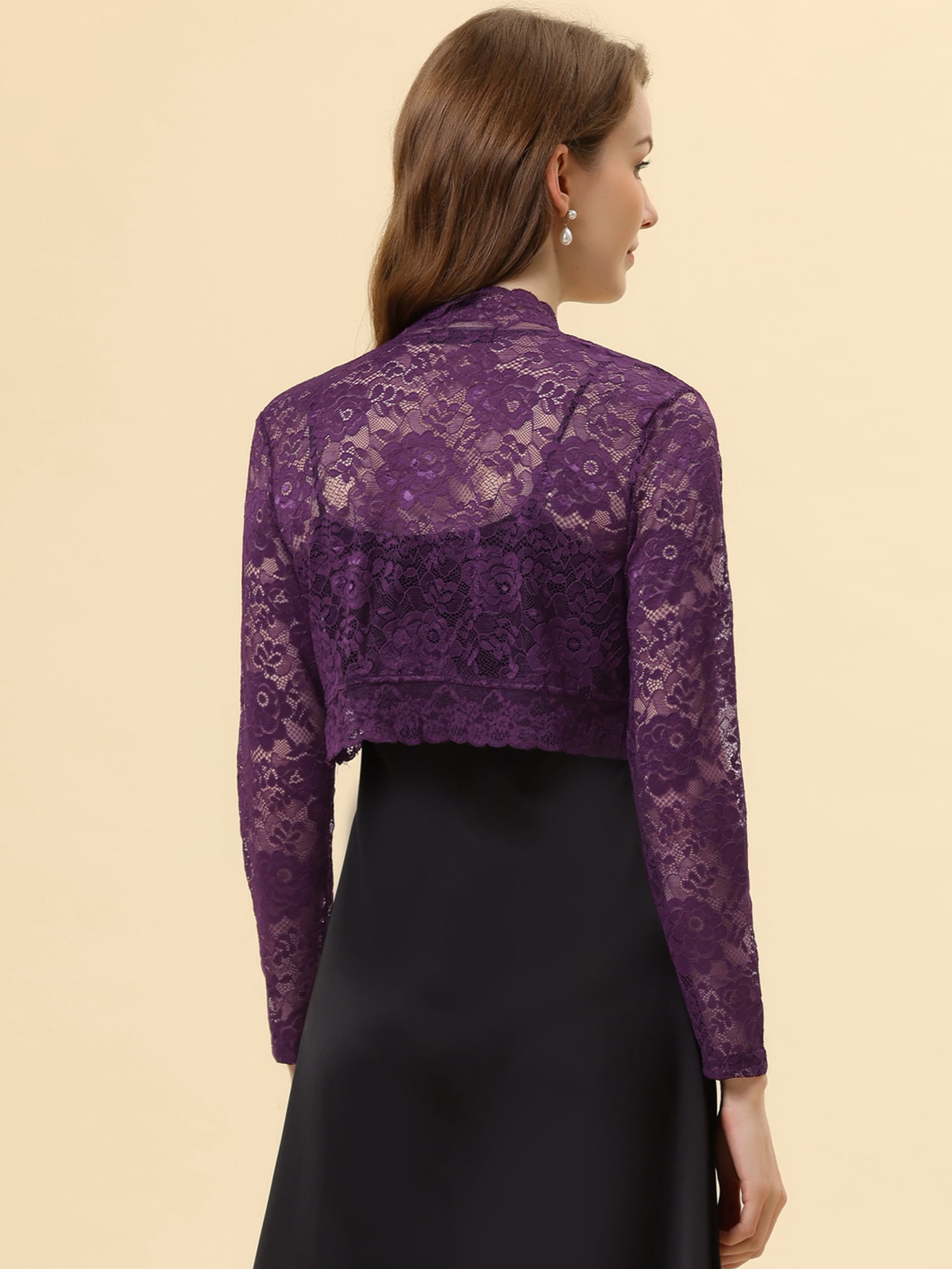 DARING DIVA Women's Lace Bolero Shrugs Sheer Crop Cardigan S Purple