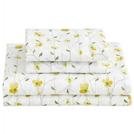 softan King Sheet Set Yellow Floral Bed Sheets King Printed Sheets - 4 Piece Soft Microfiber Patterned Fitted Sheets King with 15\ Deep Pocket"