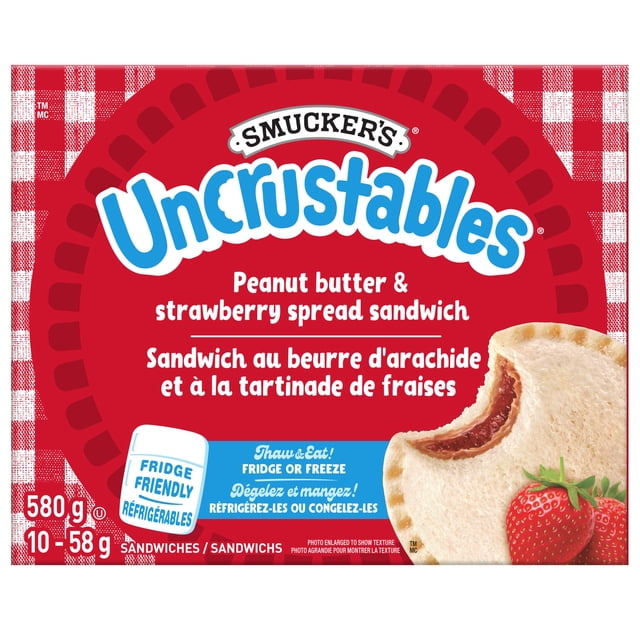 Smucker's Uncrustables Sandwich au Beurre d'Arachide et à la Tartinade de Fraises, Congelé 10 x 58g
