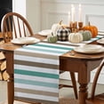 thumbnail image 3 of Brown Teal Green White Striped Cotton Linen Table Runner, Washable Table Runners for Kitchen, Dining Room, Holiday, Home Party Table Decor, 13x120 Inches, 3 of 9