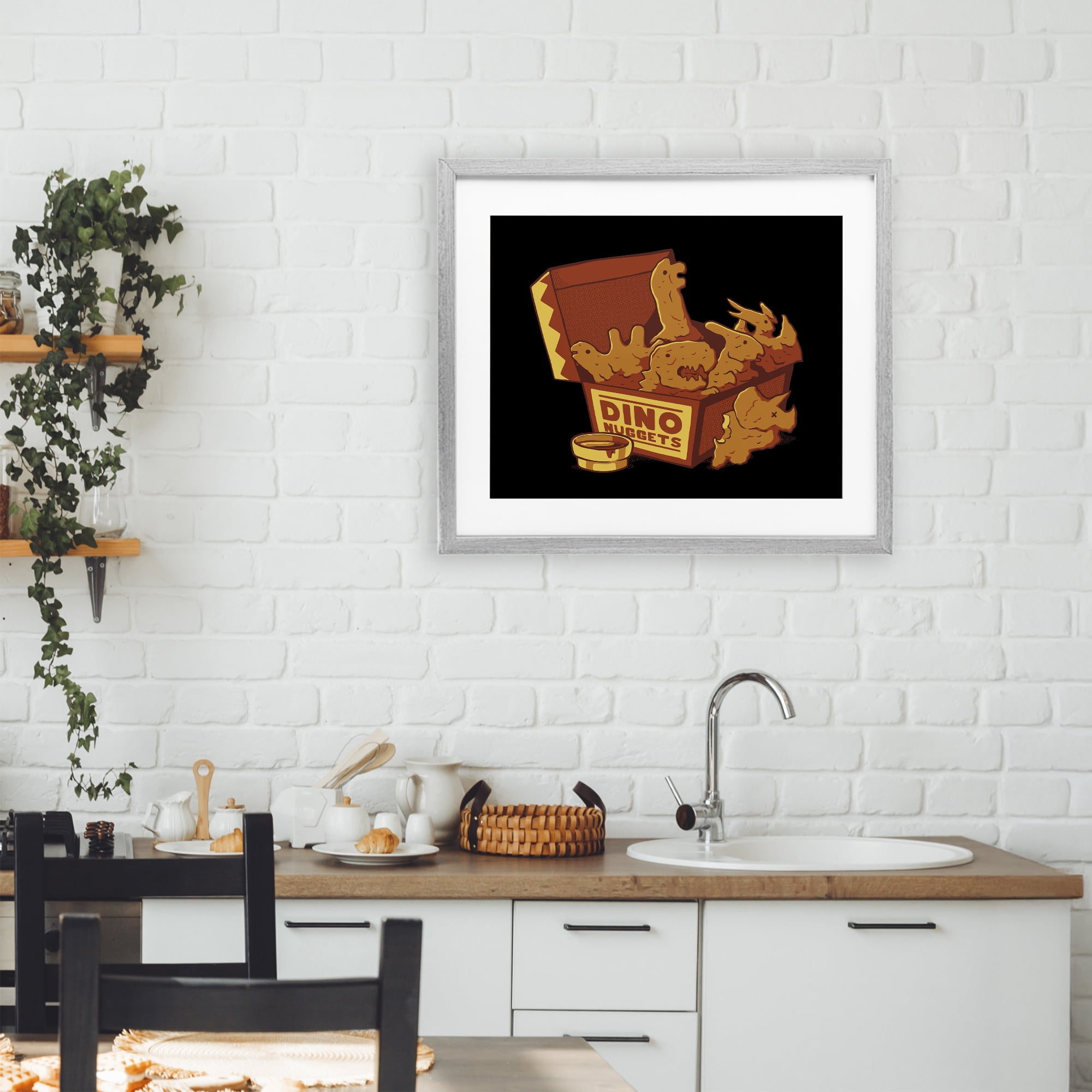 Stupell Industries Dino Nuggets with Sauce Gray Framed Print Under Glass, design by Tobe Fonseca