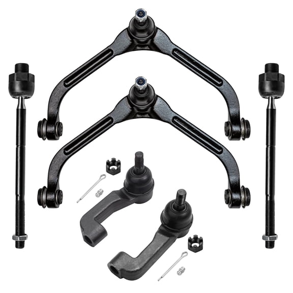 Detroit Axle - 6pc Front Upper Control Arms w/Ball Joints, Inner and Outer Tie Rod Ends Replacement for 2002 2003 2004 Jeep Liberty