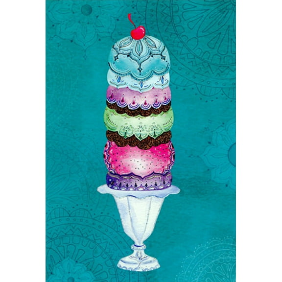 Pictura Tall Ice Cream Sundae on Blue Background Birthday Card