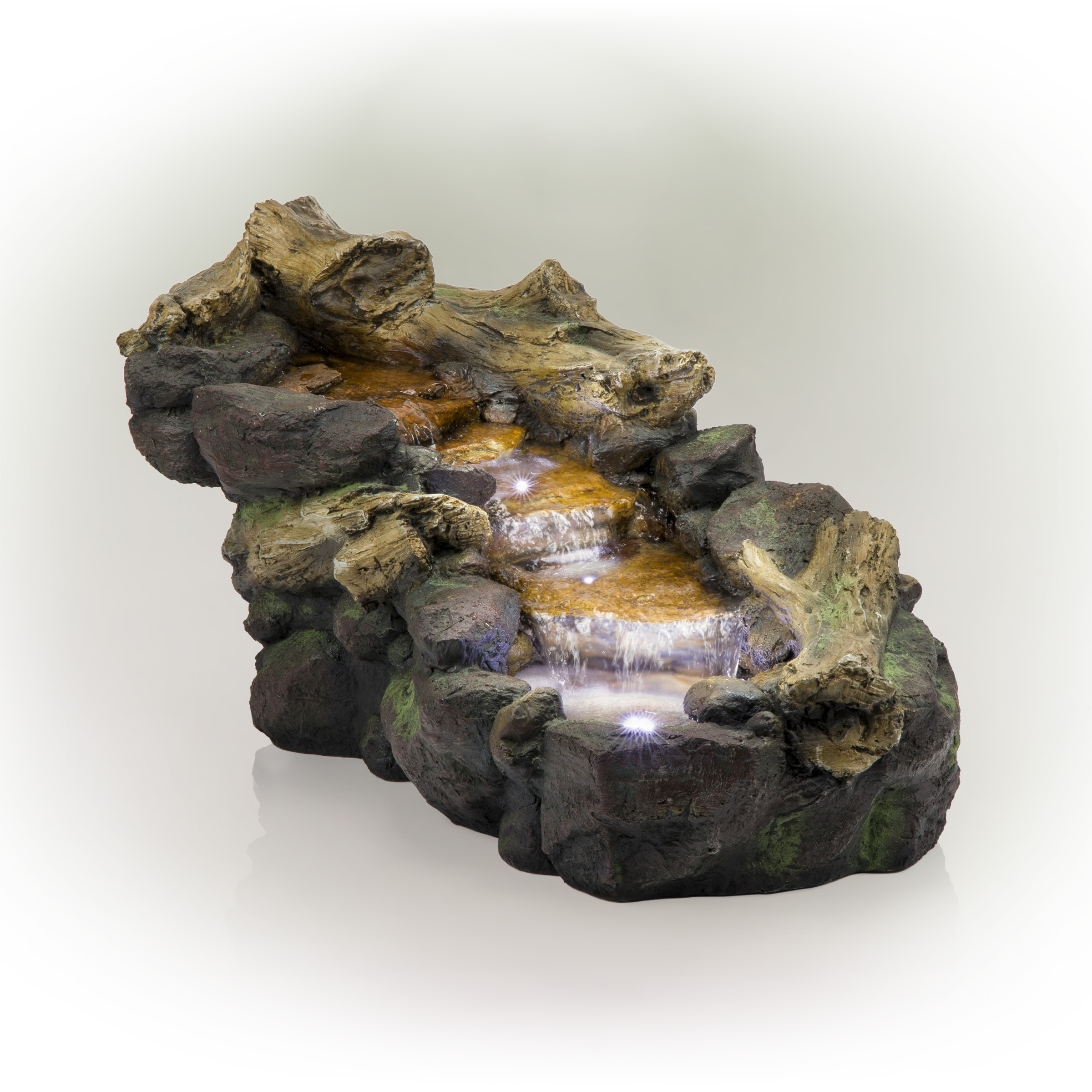 Alpine Corporation 41" Long Indoor/Outdoor River Rock and Log Fountain with LED Lights - image 3 of 12