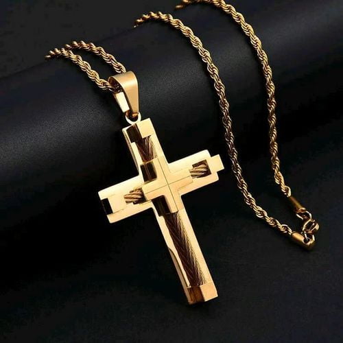 Hip Hop Christian Jesus Cross Necklace for Women Men 14K Yellow Gold Choker Prayer Baptism Gift Jewelry