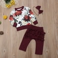 thumbnail image 4 of Toddler Baby Girl 3Pcs Clothes Floral Long Sleeve T-shirt Top Ruffle Long Pants Headband Fall Outfit Set, 4 of 8