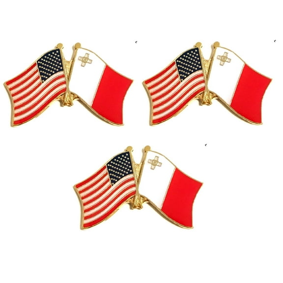 Malta & US Crossed Flag Lapel Pins, Pack of 3
