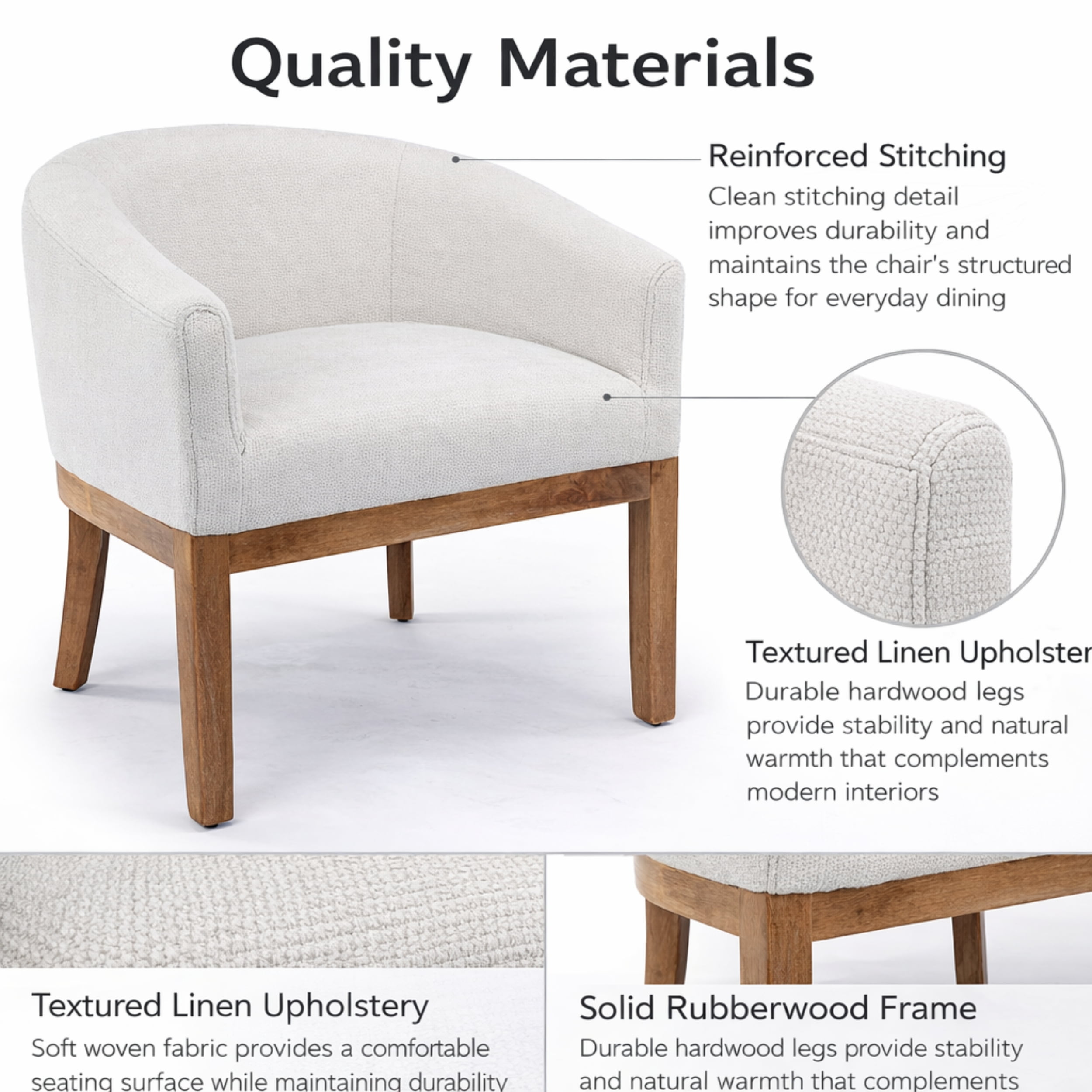 GOMYHOME Upholstered Barrel Dining Chair with Arms, Linen Seat and Rubberwood Frame, Beige