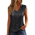 thumbnail image 3 of Women's Sequin Tank Top, Sparkly V-Neck Sleeveless Going Out Top for Women, Elastic Glitter Party Tops for Club, Holiday, Date Night and Evening Wear Black, 3 of 5