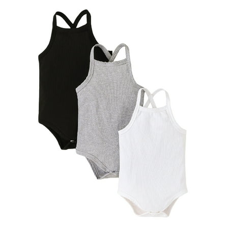 

allshope 3pcs Baby Girls Romper Sleeveless Back Cross Infant Bodysuit Summer Clothes for Casual Daily