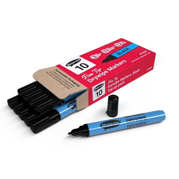 Show-me Box of 10 Fine Tip Slim Barrel Dry Erase Markers in Black