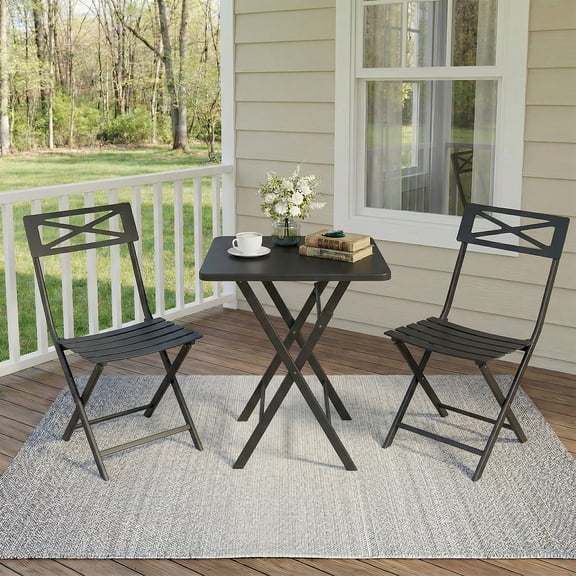 3-Piece Patio Bistro Set, Folding Outdoor Table and Chairs Set with Steel Frame, Portable Balcony Furniture Set for Patio, Garden and Deck, Black