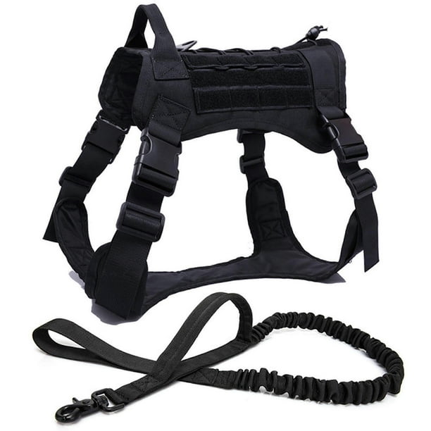 German Shepherd Dog Harness with Nylon Bungee Leash for Small, Large Dogs and Puppies 2 Black, XL