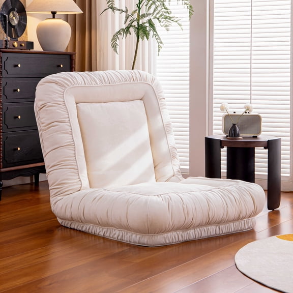 67" Linen Adjustable Floor Chair Lazy Sofa Chair Ergonomic Floor Seating with Cotton Fill Lounge Sofa for Reading Gaming Napping, for Living Room Bedroom Balcony, No Assembly Required, Off-white