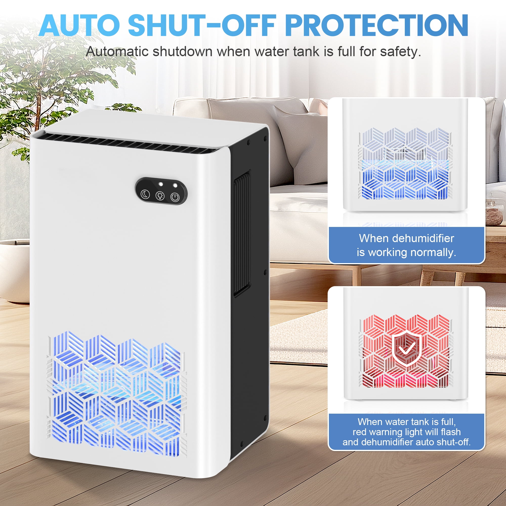 EGEH Dehumidifier, Dehumidifiers for Room, 95 OZ Water Tank, (950 sq.ft) Dehumidifiers for Basement Home Bathroom Bedroom with Auto Shut Off, 7 Colors LED Light, White