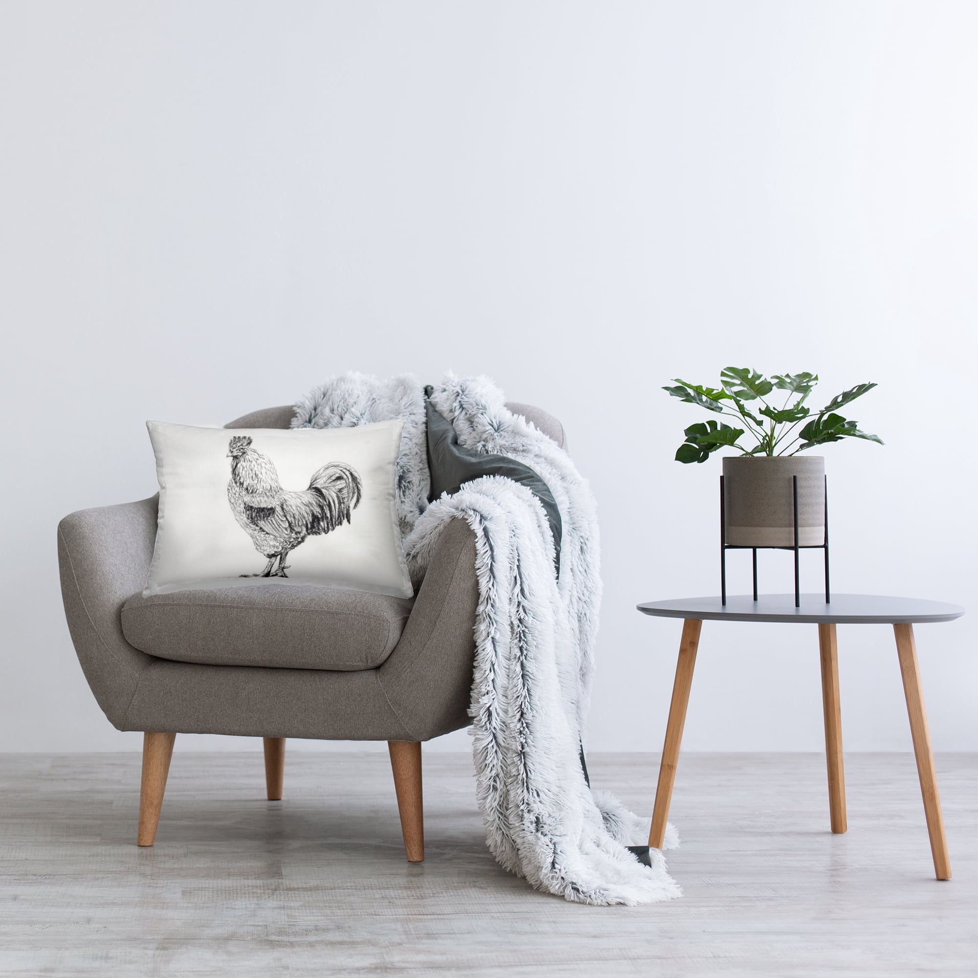 Stupell Industries Rooster in Charcoal Decorative Printed Throw Pillow, design by Leah Noel Art