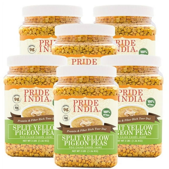 Pride of India Toor Dal (Split Pigeon Peas), 3 lb Jar, Pack of 6