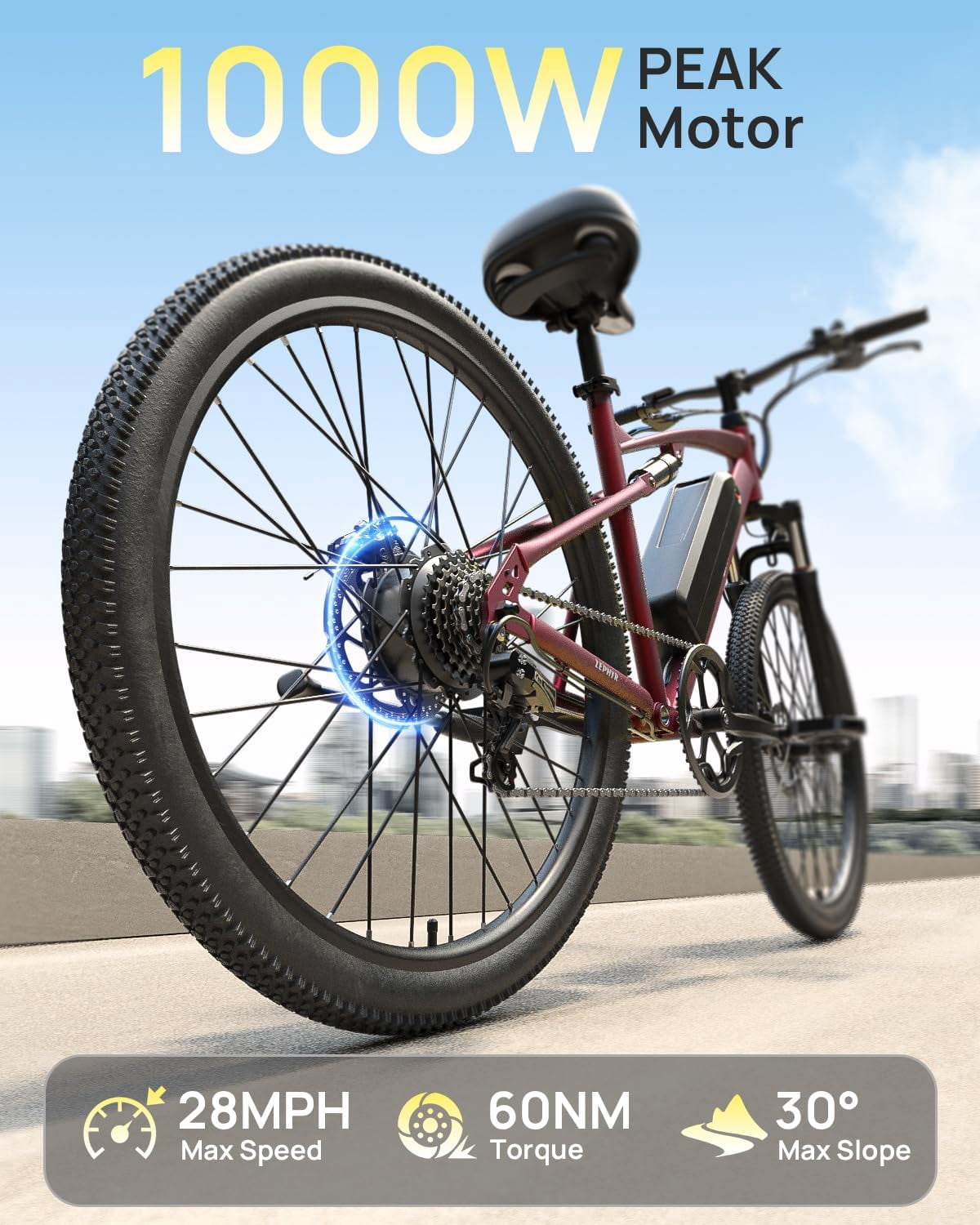 26" Electric Bikes for Adults 1000W Peak Motor up to 70 Miles Range 28 mph Max Speed Full Suspension Ebike 36V 13.5AH Removable Battery E-Mountain Bikes 7 Speed, Adjustable Handlebar, UL2849 by SGS